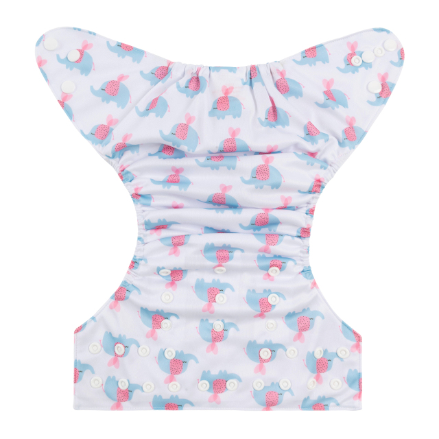 ALVABABY One Size Positioning Printed Cloth Diaper-Elephants(YDP143A)