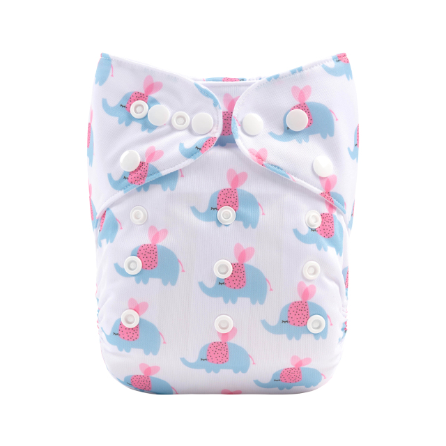 ALVABABY One Size Positioning Printed Cloth Diaper-Elephants(YDP143A)