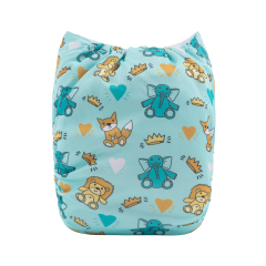 ALVABABY One Size Positioning Printed Cloth Diaper-Animals fox(YDP142A)
