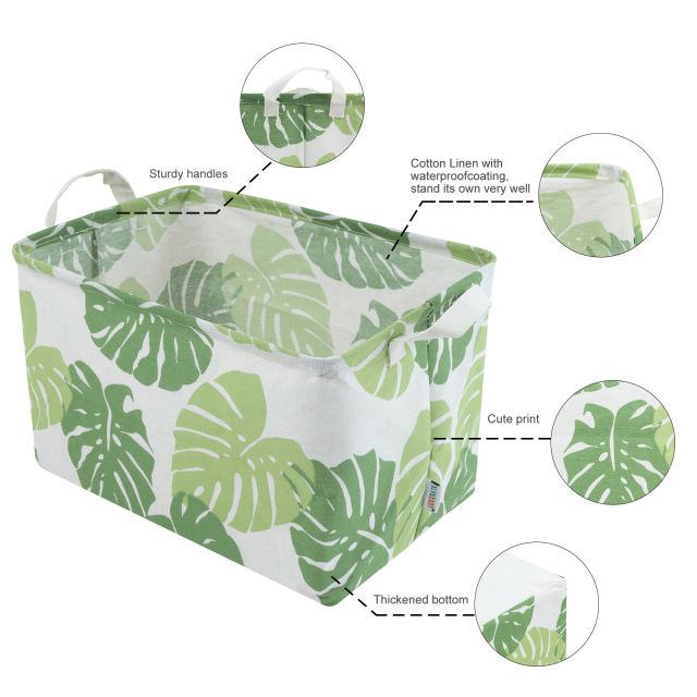 ALVABABY Collapsible Storage basket with Durable Handle, Rectangular Cotton Linen Waterproof Storage Bin (SN-F12A)