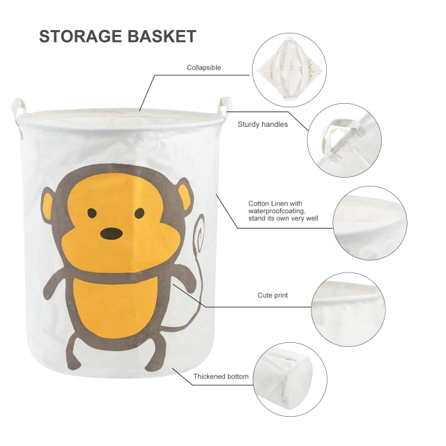 ALVABABY Collapsible Storage basket with Durable Handle, Round Cotton Linen Waterproof Storage Bin (SN-Y09A)