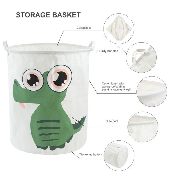 ALVABABY Collapsible Storage basket with Durable Handle, Round Cotton Linen Waterproof Storage Bin (SN-Y12A)