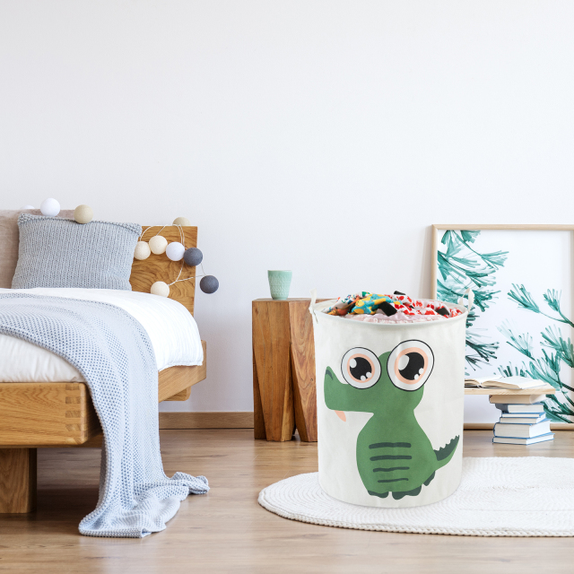 ALVABABY Collapsible Storage basket with Durable Handle, Round Cotton Linen Waterproof Storage Bin (SN-Y12A)