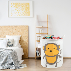 ALVABABY Collapsible Storage basket with Durable Handle, Round Cotton Linen Waterproof Storage Bin (SN-Y09A)