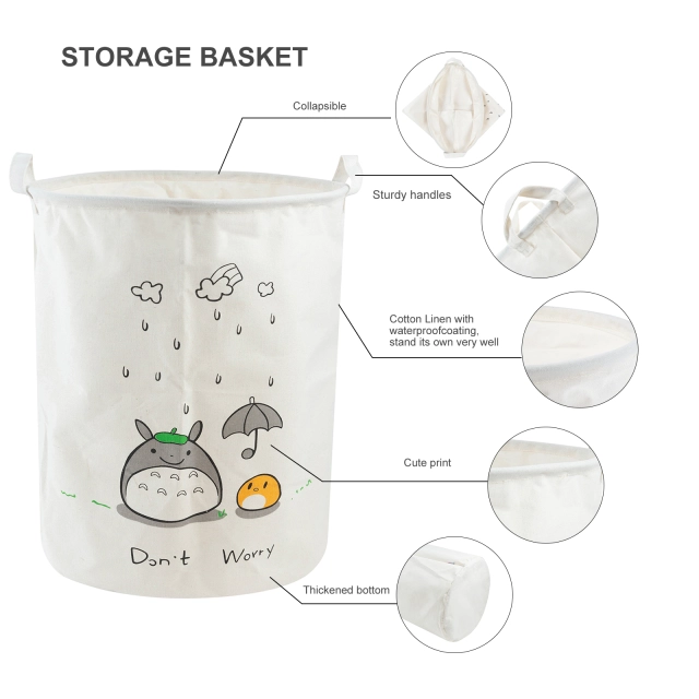ALVABABY Collapsible Storage basket with Durable Handle, Round Cotton Linen Waterproof Storage Bin (SN-Y13A)