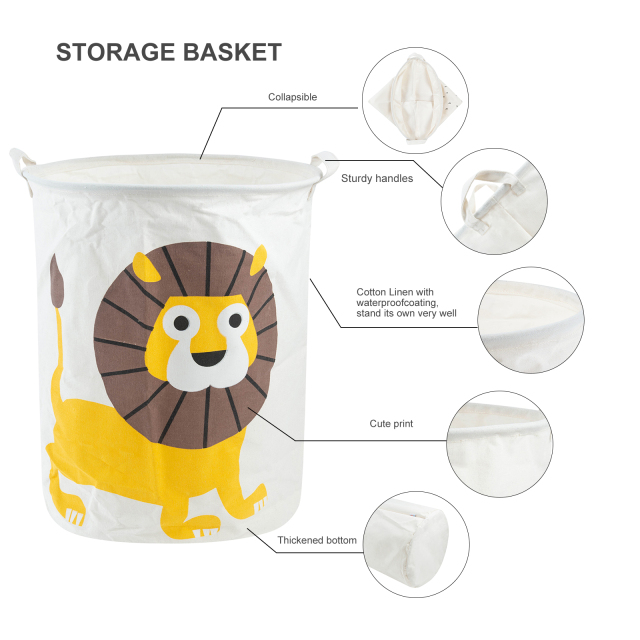 ALVABABY Collapsible Storage basket with Durable Handle, Round Cotton Linen Waterproof Storage Bin (SN-Y10A)
