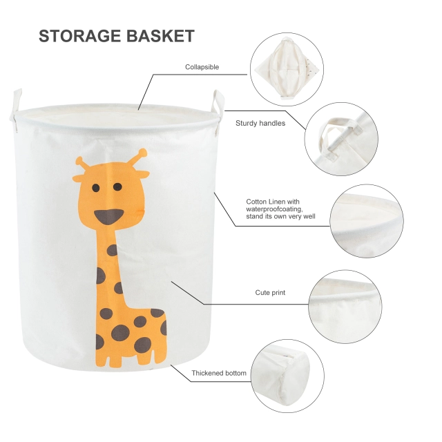 ALVABABY Collapsible Storage basket with Durable Handle, Round Cotton Linen Waterproof Storage Bin (SN-Y11A)