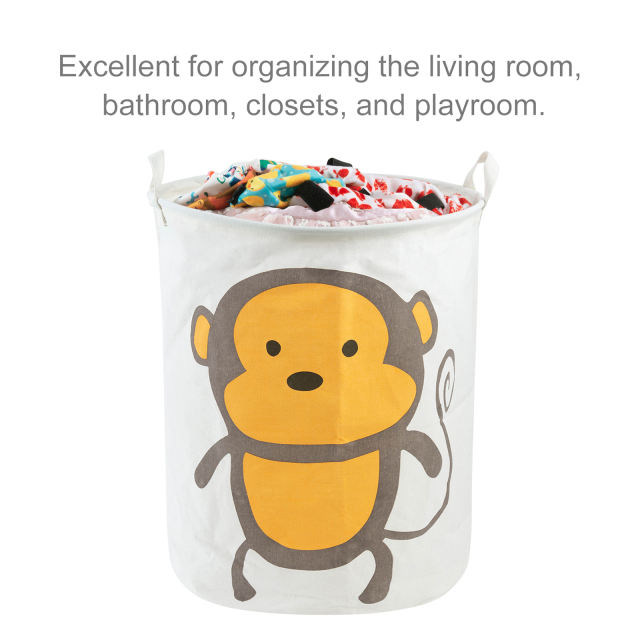 ALVABABY Collapsible Storage basket with Durable Handle, Round Cotton Linen Waterproof Storage Bin (SN-Y09A)