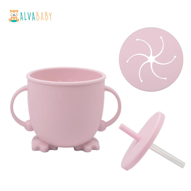 (8 colors) ALVABABY Silicone Training Cup Snack Cup Straw Cup