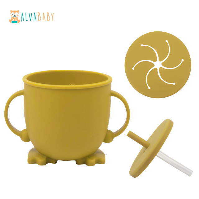 (8 colors) ALVABABY Silicone Training Cup Snack Cup Straw Cup