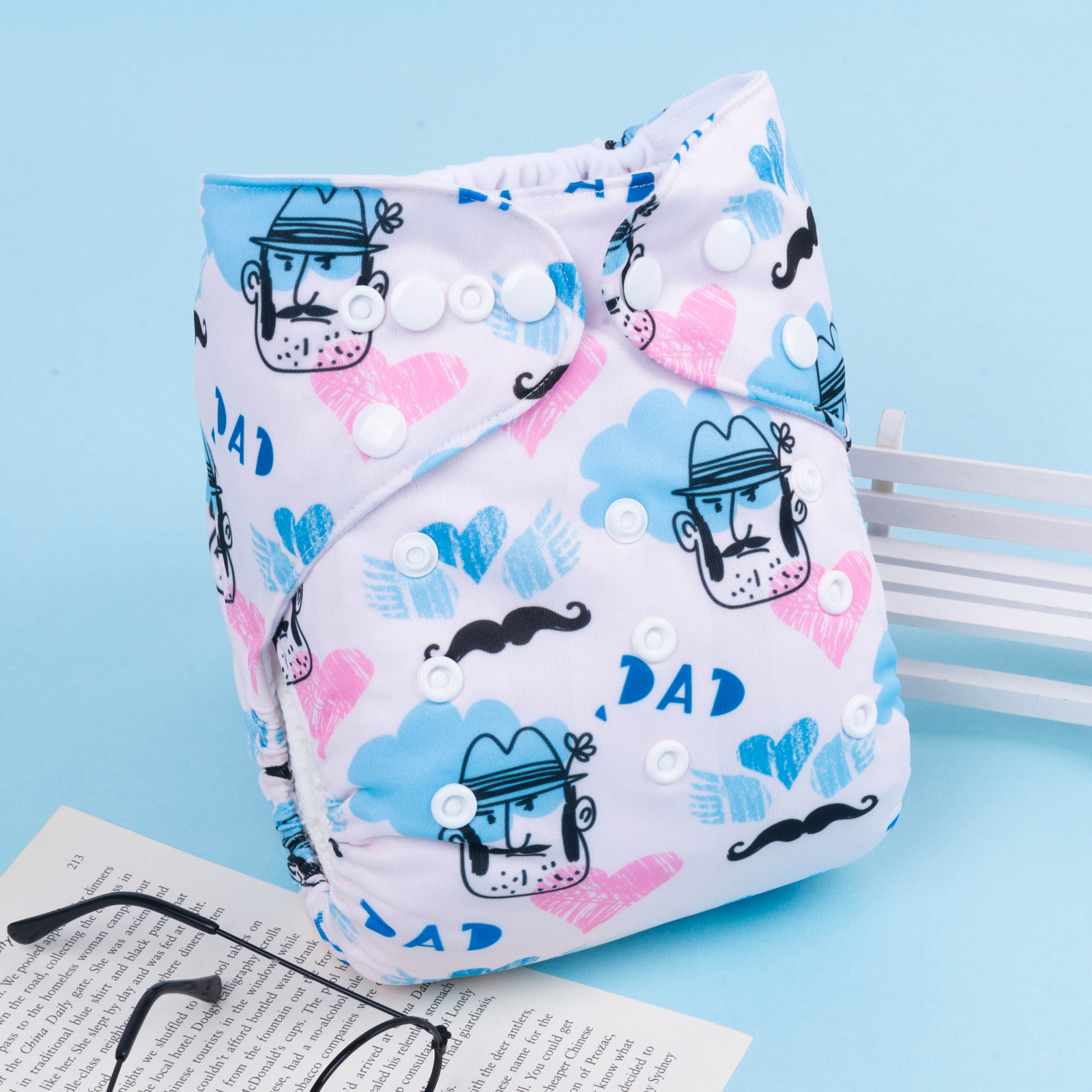 ALVABABY Positioning Cloth Diaper - One Size Adjustable Washable & Reusable Diaper for Babies and Toddlers (Love Dad, YDP145A)