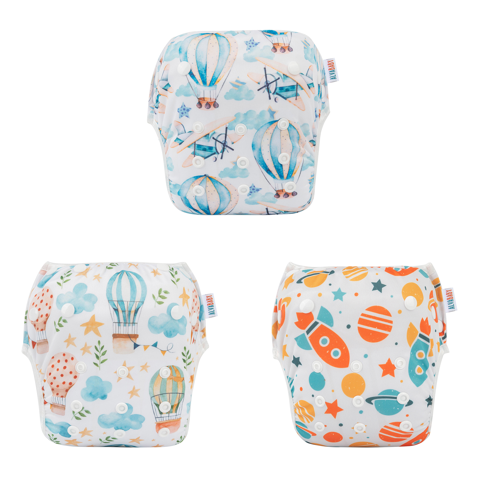ALVABABY 3PCS Reusable Swim Diaper - Adjustable One Size Swimwear for Infants & Toddlers (3SW-WZ12)