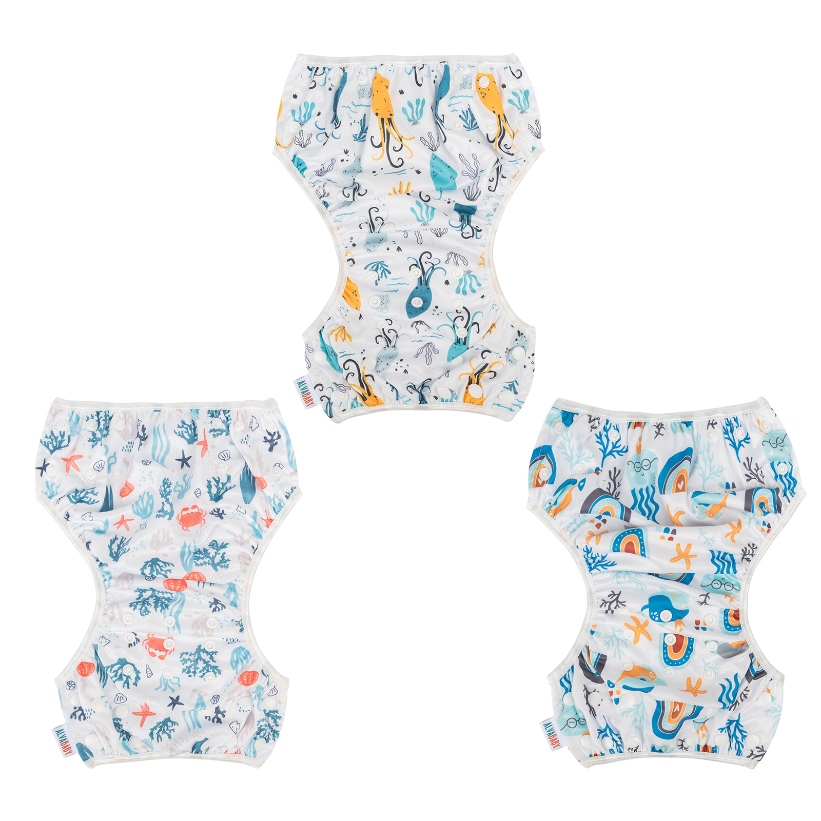 ALVABABY 3PCS Reusable Swim Diaper - Adjustable One Size Swimwear for Infants & Toddlers(3SW-WZ13)
