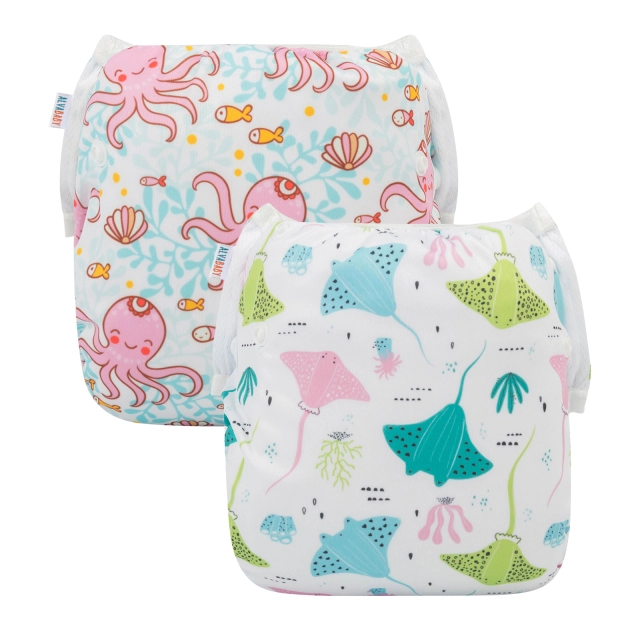 (All packs)ALVABABY 2PCS Printed Swim Diapers