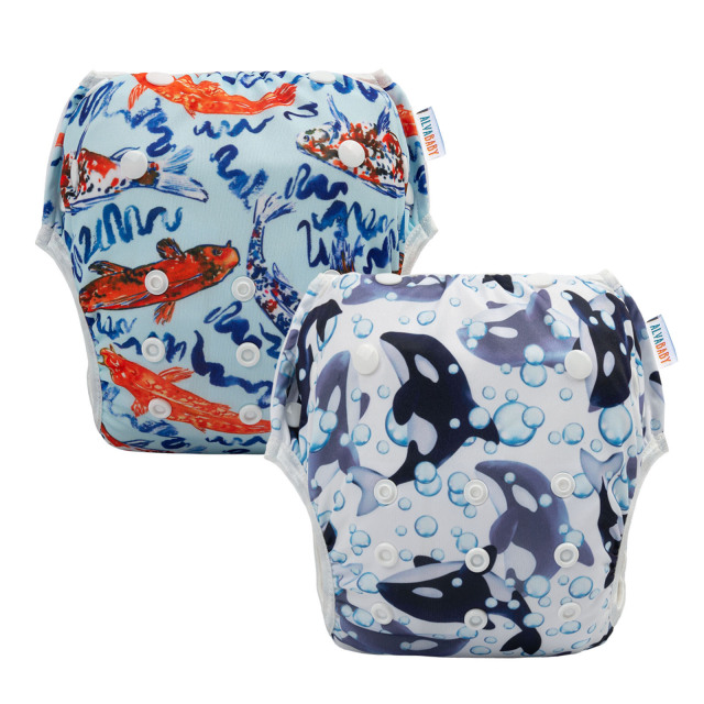 (All packs)ALVABABY 2PCS Printed Swim Diapers