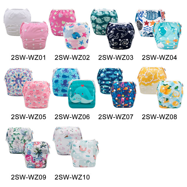 (All packs)ALVABABY 2PCS Printed Swim Diapers