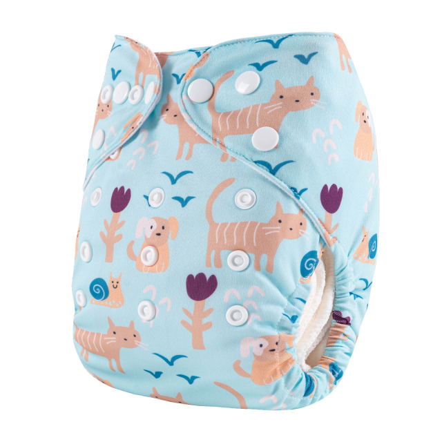 ALVABABY One Size Positioning Printed Cloth Diaper-Cat and Dogs(YDP152A)