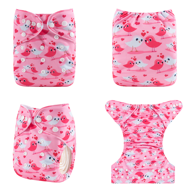 ALVABABY One Size Positioning Printed Cloth Diaper-Birds(YDP151A)