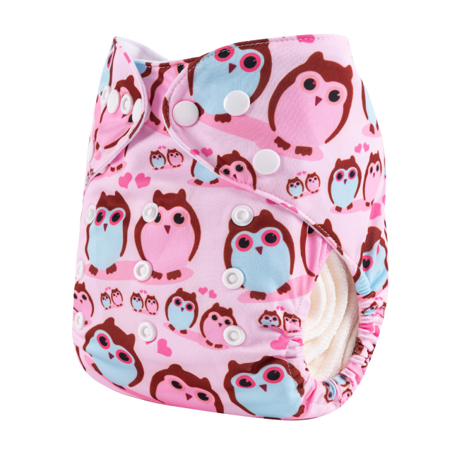 ALVABABY One Size Positioning Printed Cloth Diaper-Owl(YDP150A)