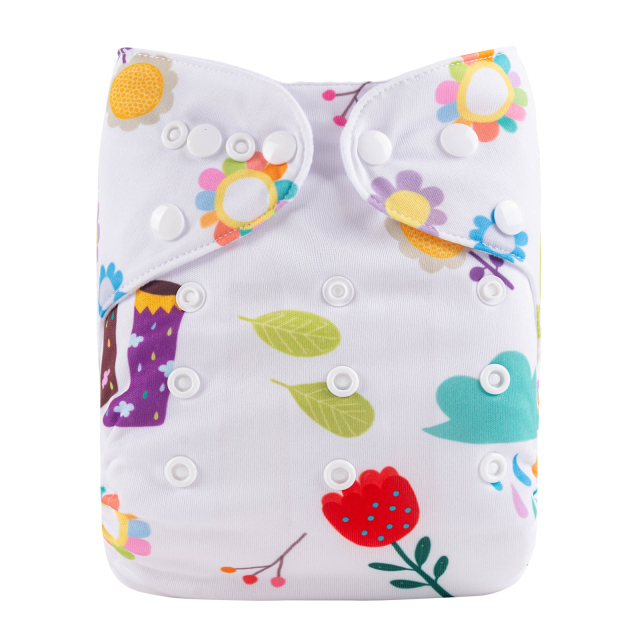 ALVABABY One Size Positioning Printed Cloth Diaper-Flower(YDP154A)