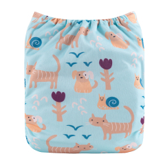ALVABABY One Size Positioning Printed Cloth Diaper-Cat and Dogs(YDP152A)