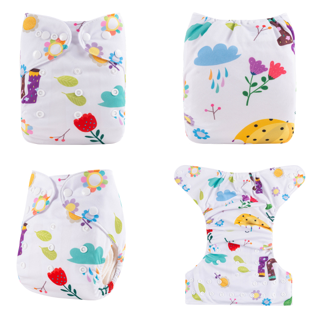 ALVABABY One Size Positioning Printed Cloth Diaper-Flower(YDP154A)