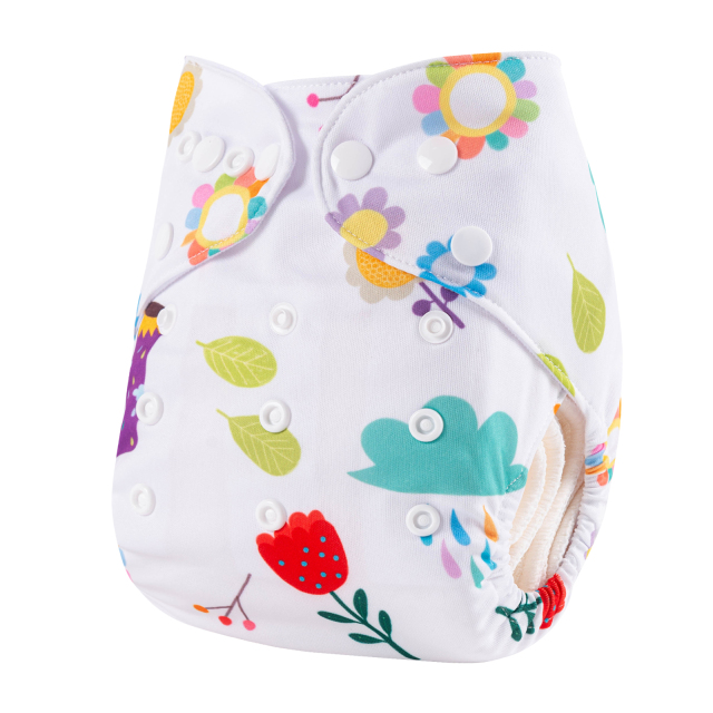 ALVABABY One Size Positioning Printed Cloth Diaper-Flower(YDP154A)