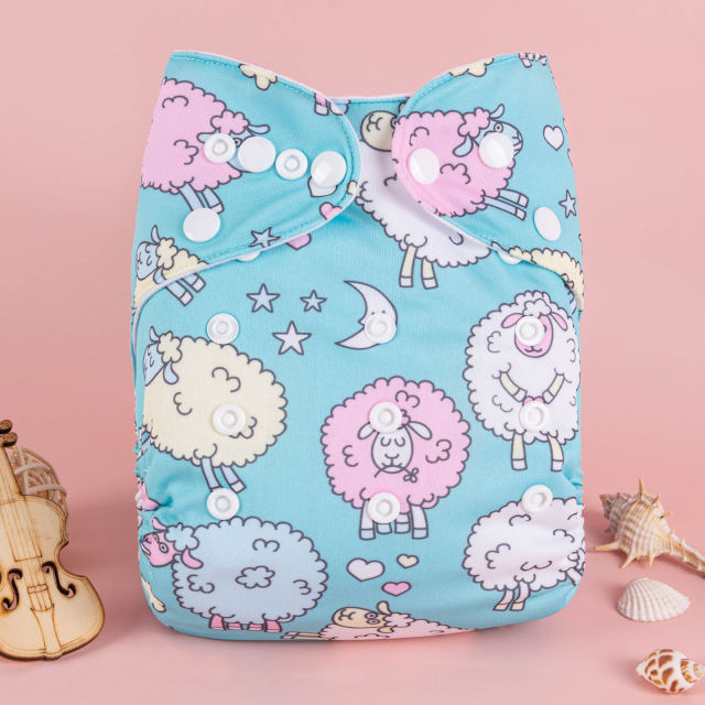 ALVABABY One Size Positioning Printed Cloth Diaper-Sheeps(YDP153A)