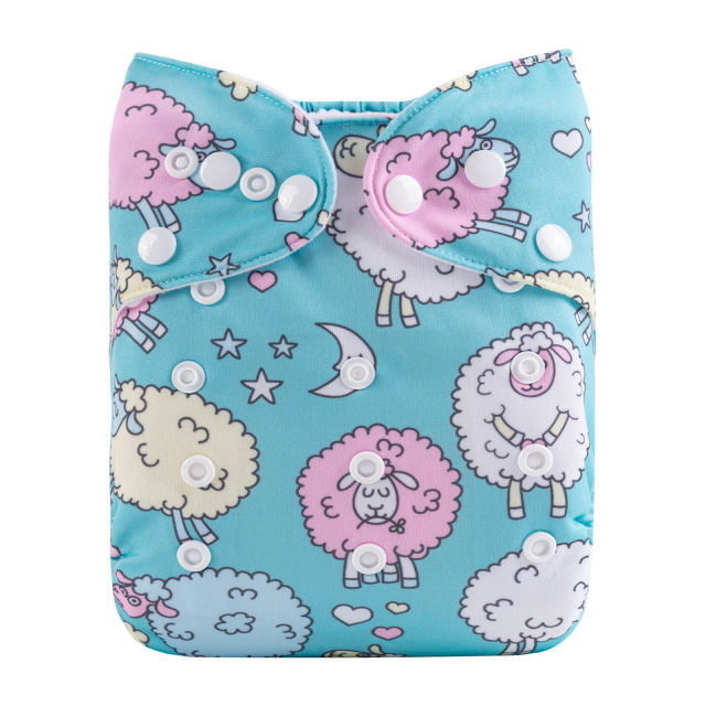 ALVABABY One Size Positioning Printed Cloth Diaper-Sheeps(YDP153A)