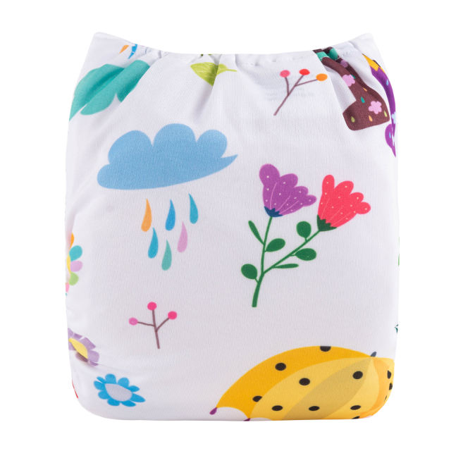 ALVABABY One Size Positioning Printed Cloth Diaper-Flower(YDP154A)