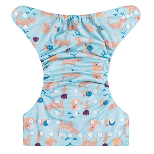 ALVABABY One Size Positioning Printed Cloth Diaper-Cat and Dogs(YDP152A)