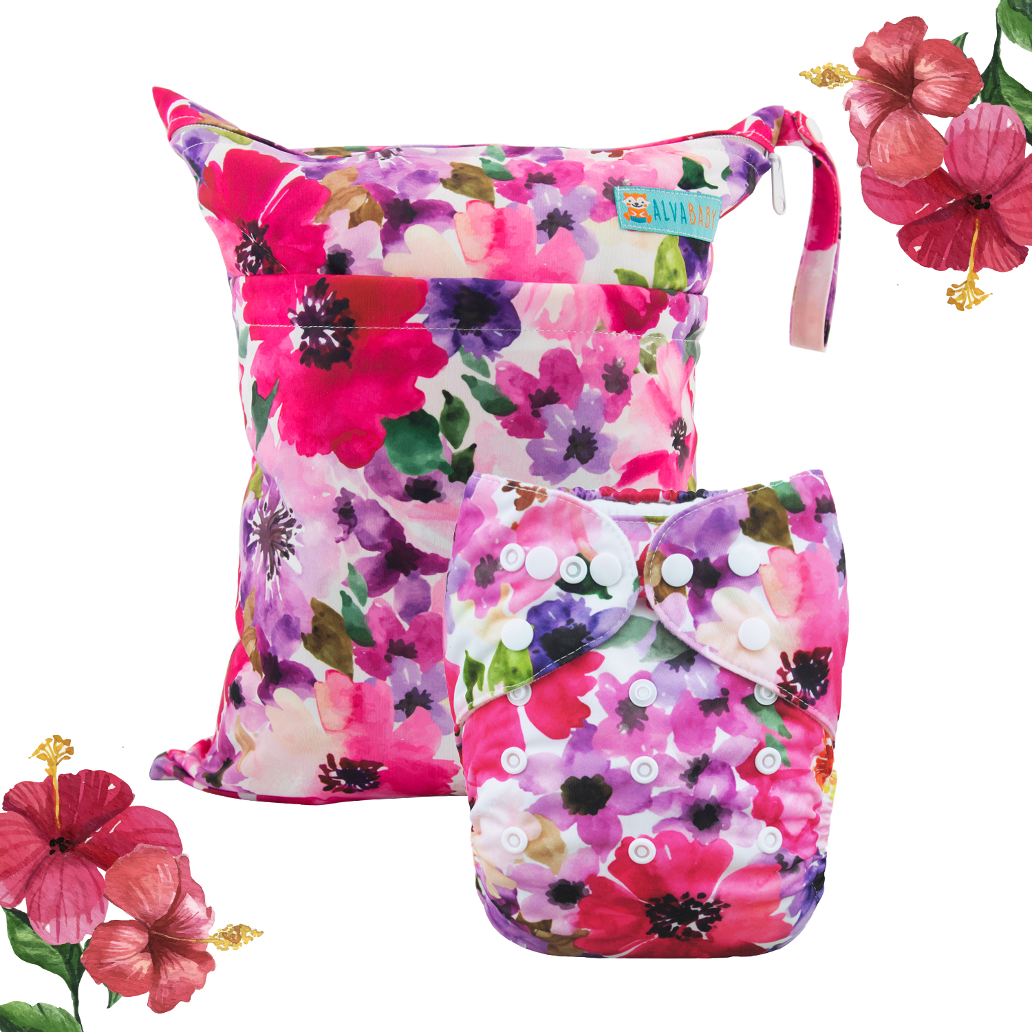 (All Packs) ALVABABY 1 Cloth Diaper with 1 Diaper Wet Dry Bag Set for Baby Boys and Girls