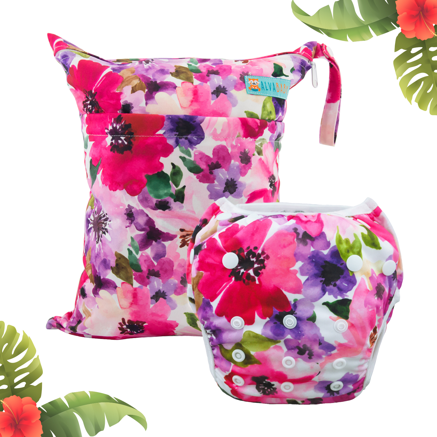 Bundle of 1 Reusable Swim Diaper and 1 Cloth Wet Dry Bag