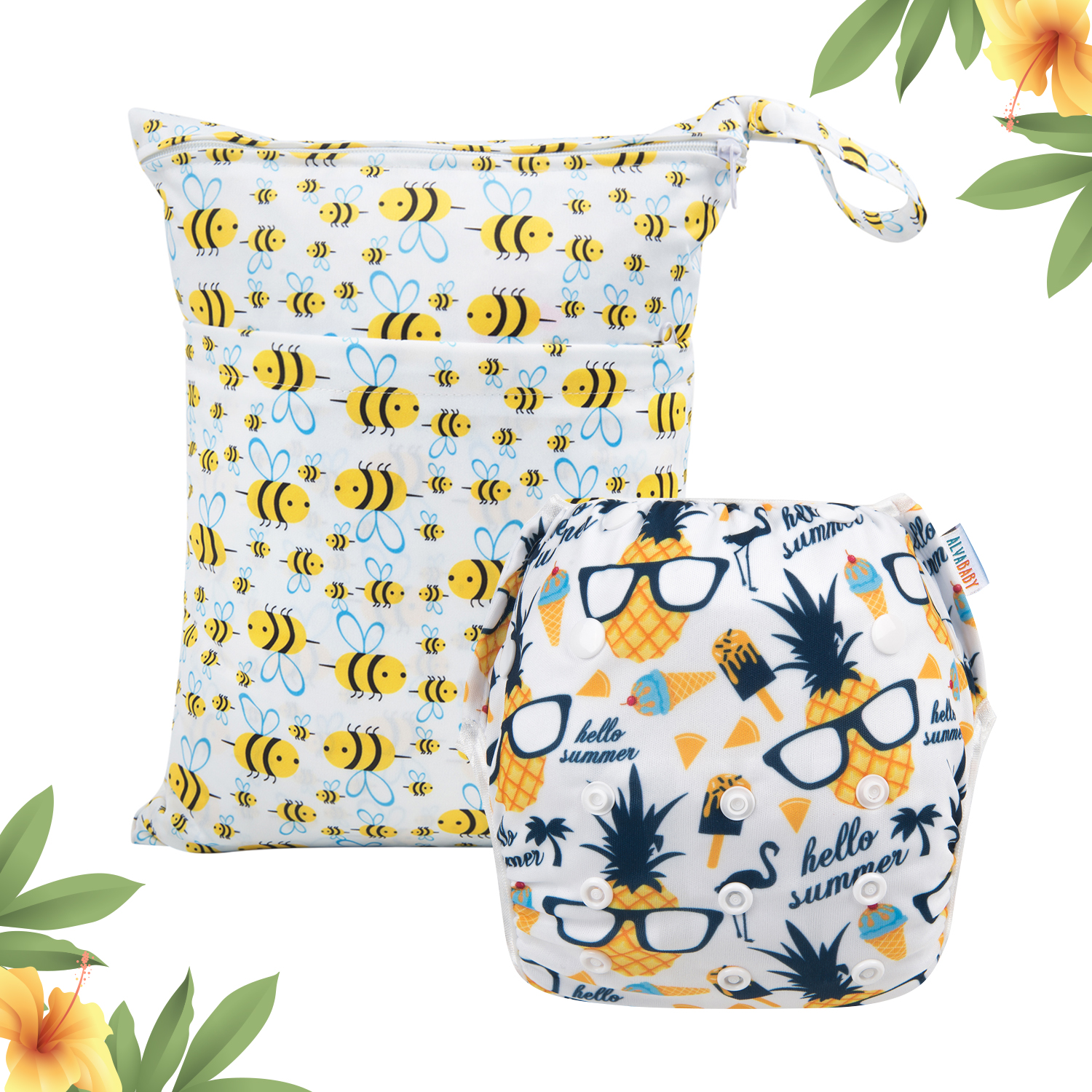 Bundle of 1 Reusable Swim Diaper and 1 Cloth Wet Dry Bag