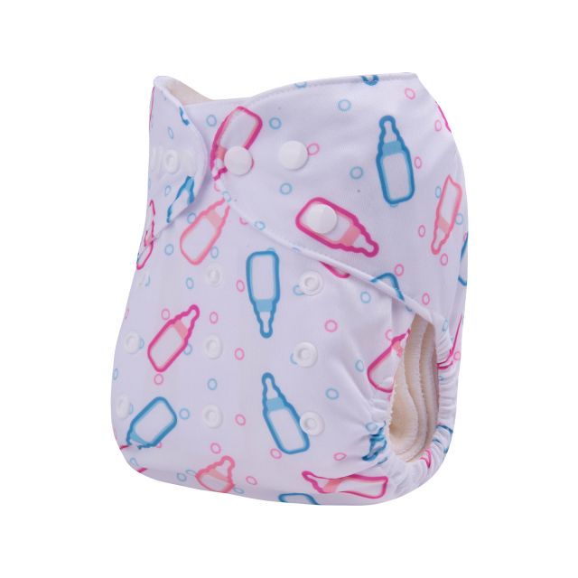 ALVABABY One Size Print Pocket Cloth Diaper- Baby's bottle(H406A)