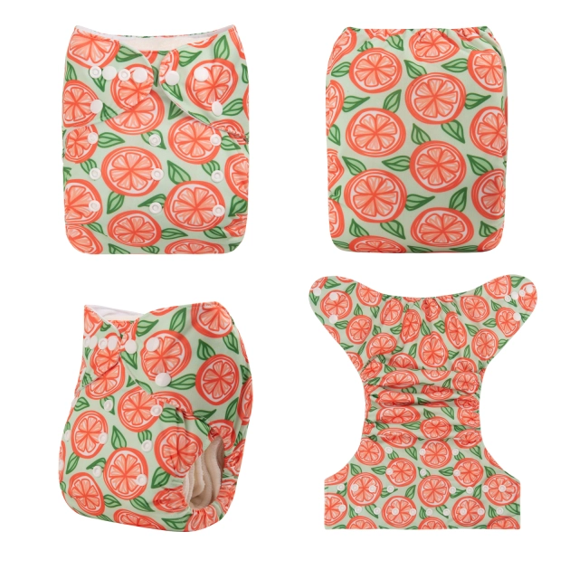 ALVABABY One Size Print Pocket Cloth Diaper- Orange(H407A)