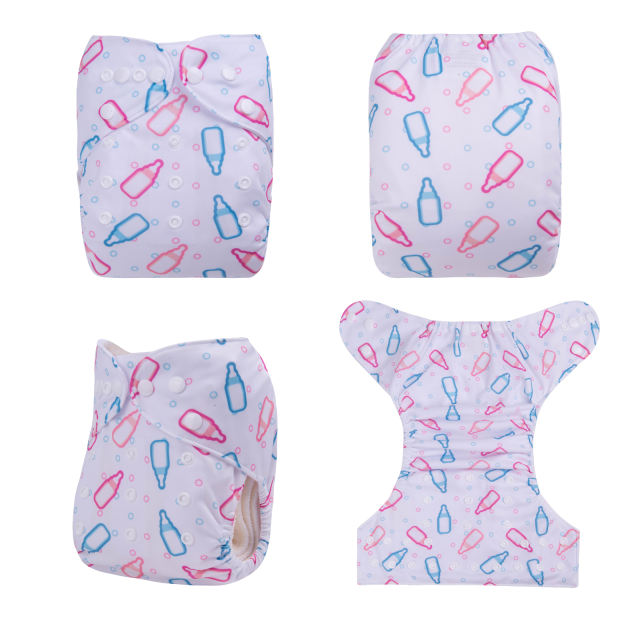 ALVABABY One Size Print Pocket Cloth Diaper- Baby's bottle(H406A)