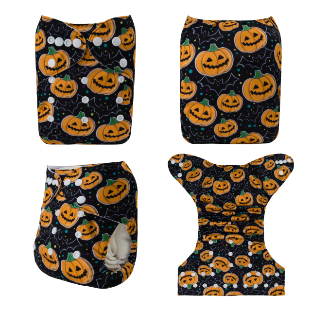 ALVABABY Halloween One Size Positioning Printed Cloth Diaper -Skeleton(QD63A)