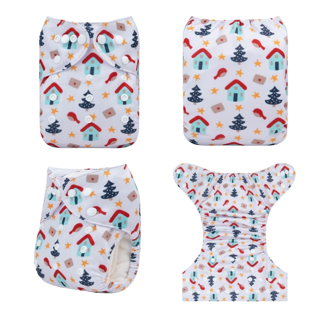 ALVABABY Christmas One Size Positioning Printed Cloth Diaper -(QD77A)