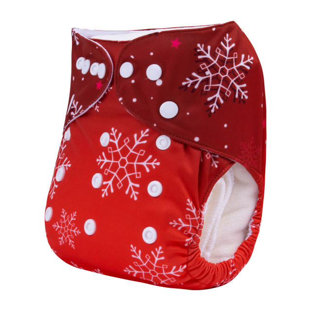 ALVABABY Christmas One Size Positioning Printed Cloth Diaper -red(QD70A)
