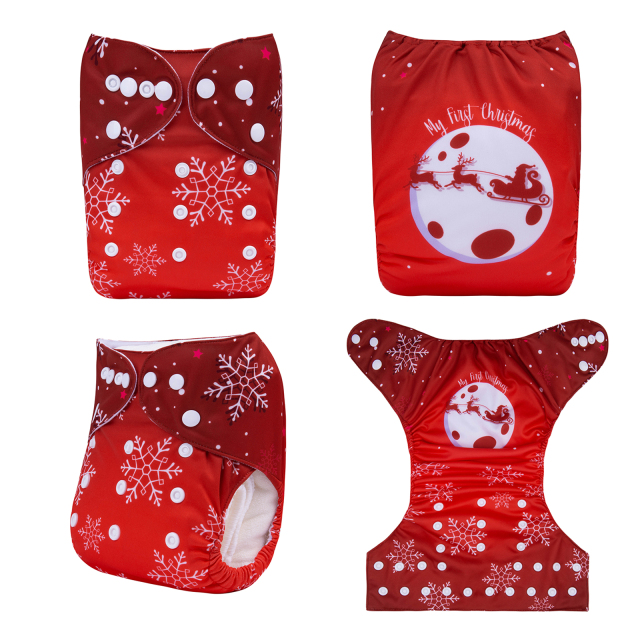 ALVABABY Christmas One Size Positioning Printed Cloth Diaper -red(QD70A)