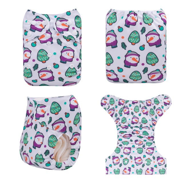 ALVABABY Christmas One Size Positioning Printed Cloth Diaper -Snowman(QD78A)