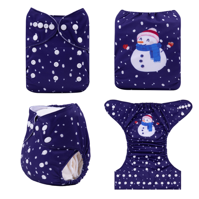 ALVABABY Christmas One Size Positioning Printed Cloth Diaper -Snowman(QD79A)