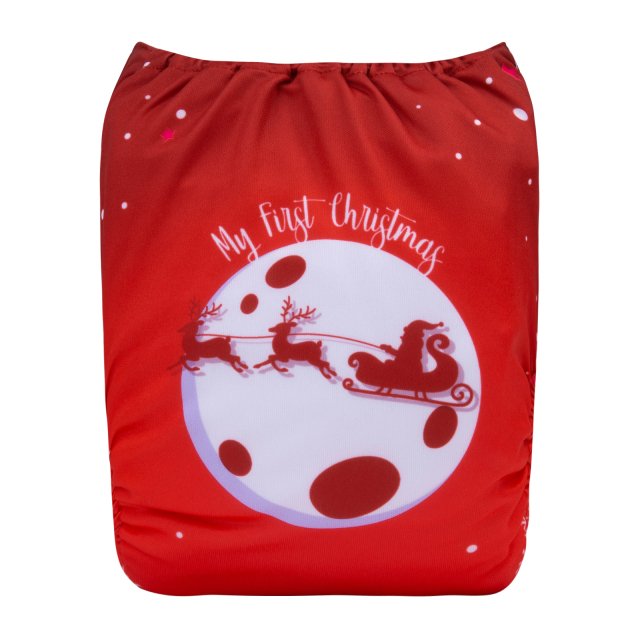 ALVABABY Christmas One Size Positioning Printed Cloth Diaper -red(QD70A)