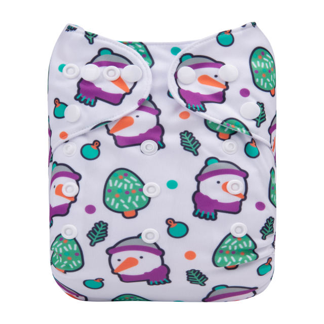 ALVABABY Christmas One Size Positioning Printed Cloth Diaper -Snowman(QD78A)