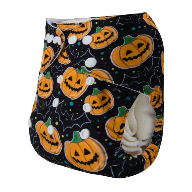 ALVABABY Halloween One Size Positioning Printed Cloth Diaper -Skeleton(QD63A)