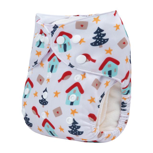 ALVABABY Christmas One Size Positioning Printed Cloth Diaper -(QD77A)