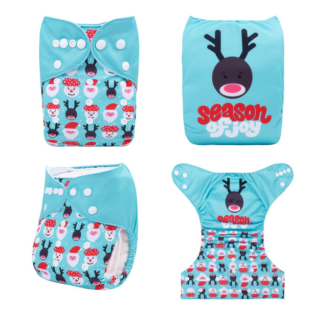 ALVABABY Christmas One Size Positioning Printed Cloth Diaper -(QD75A)