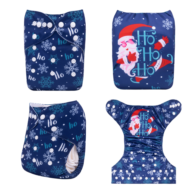 ALVABABY Christmas One Size Positioning Printed Cloth Diaper -Santa Claus(QD74A)