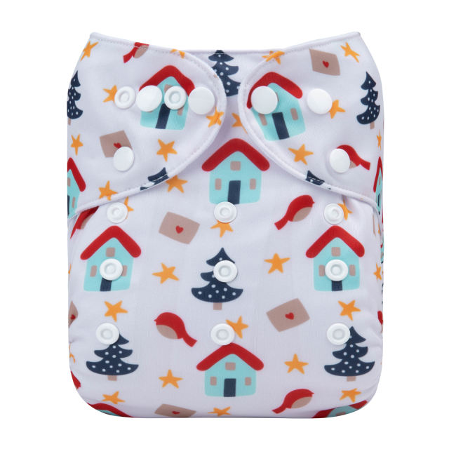 ALVABABY Christmas One Size Positioning Printed Cloth Diaper -(QD77A)
